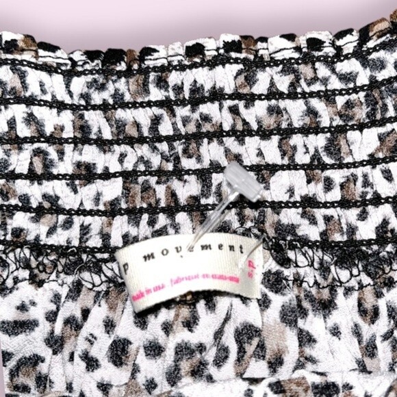 Free People Cheetah Print Blouse White Black Smocked Tie NWOT Womens Size Small - Picture 4 of 7